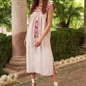 Mi Golondrina pink floral flores midi dress pockets